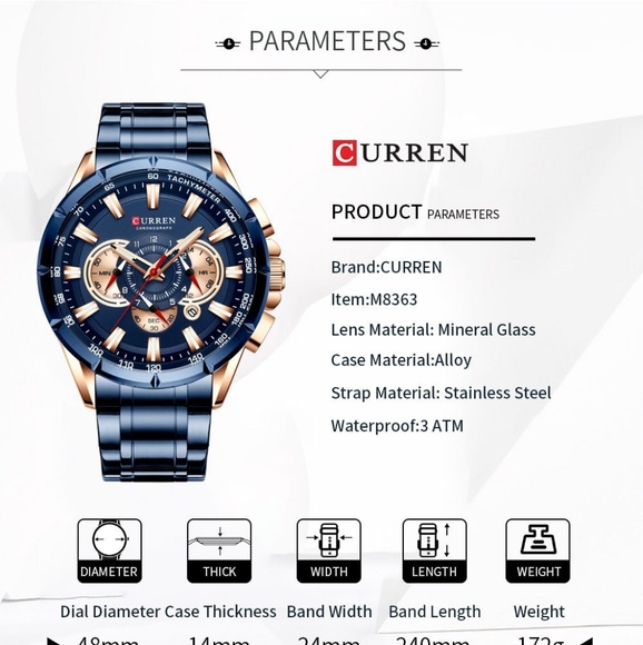 New Style Blue  & Rose Gold Waterproof Chronograph Wristwatch  Sports Watch - Picture 5 of 5